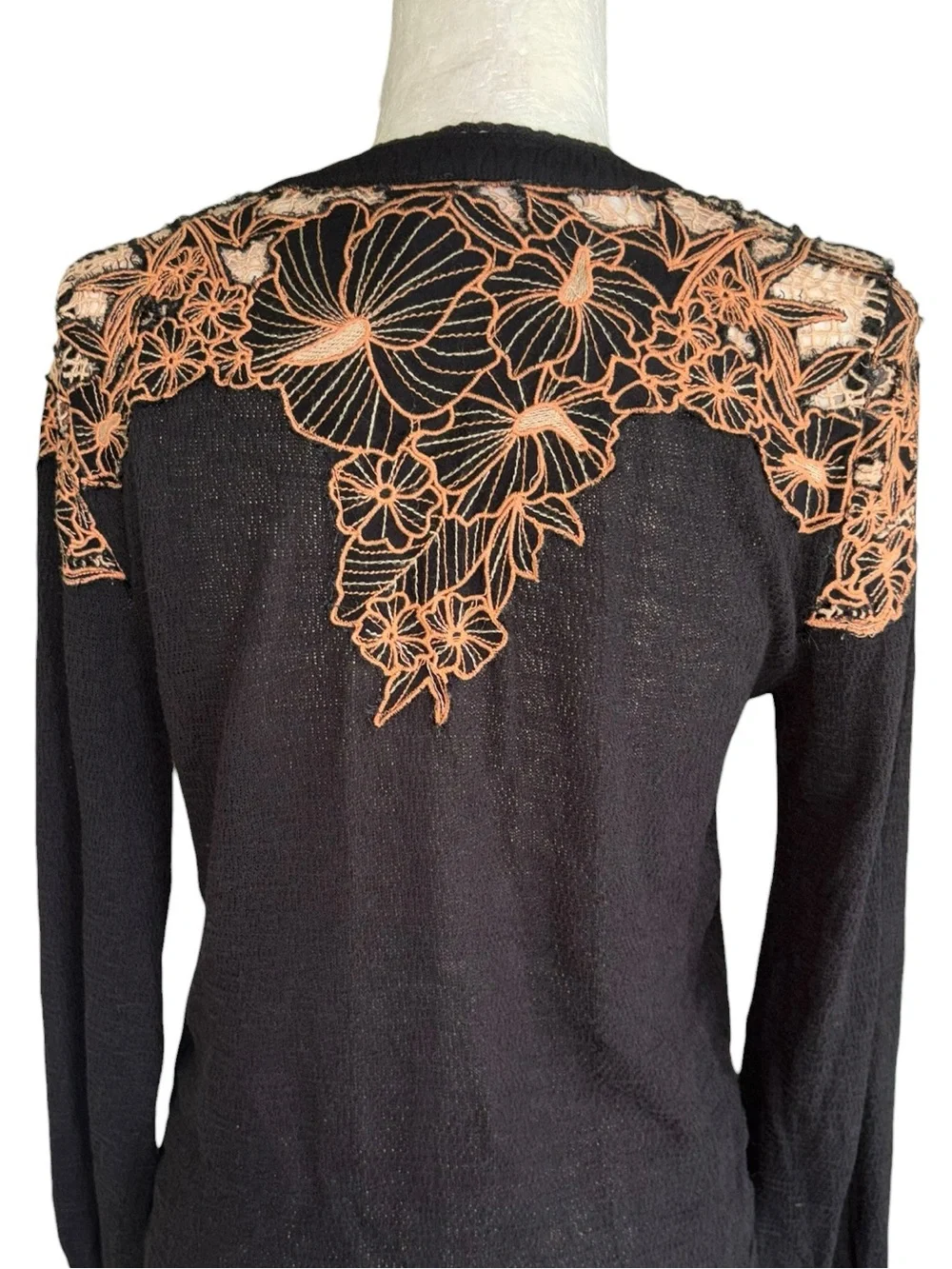 Free People Easy Breezy Black Embroidered Eyelet Henley Top - M